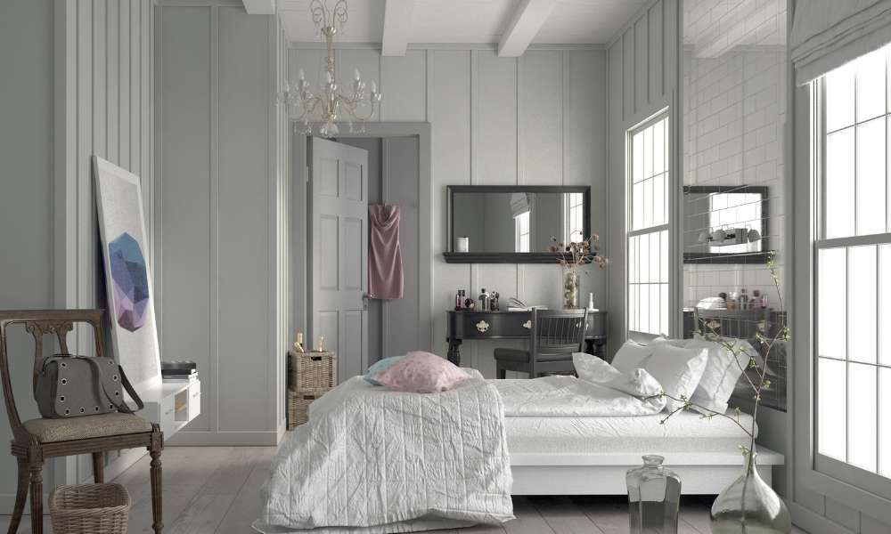 walls in an off-white color  Bedroom 