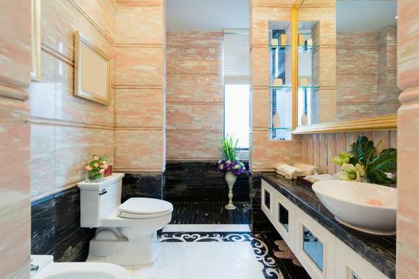 Dual wood framed in bathroom