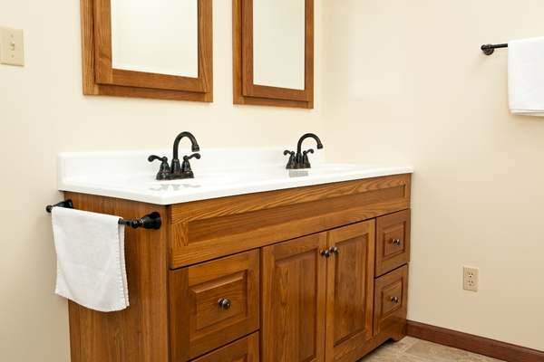 Square wood double-edge vanity mirror