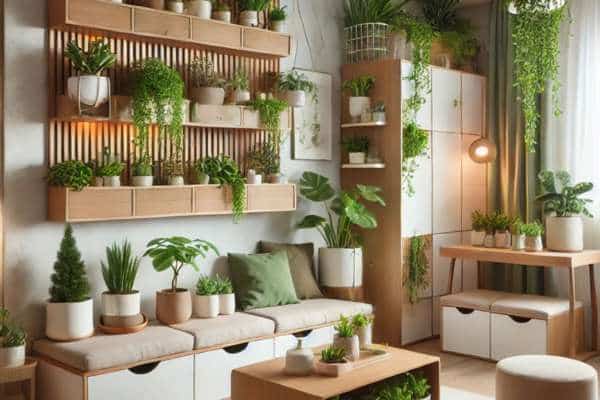 Using Multi-Functional Furniture for Arrange Plants In Small Living Room