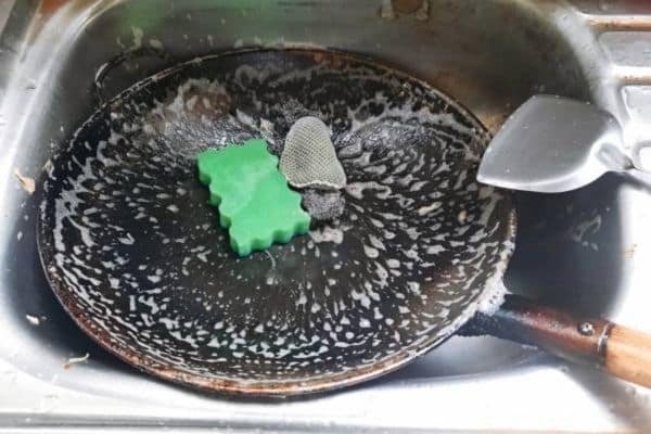Wash with Dish Soap to Clean a Rusty Cast Iron Frying Pan